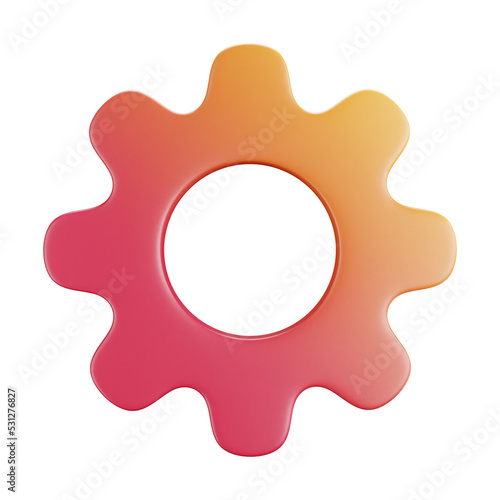 3D cartoon user interface illustration of a settings or configuration or adjust icon on an isolated background. With studio lighting and a gradient colourful texture. 3D rendering