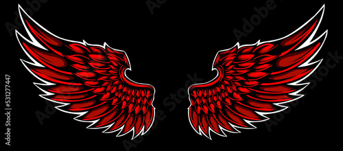 Vector illustration of red angel wings tattoo 