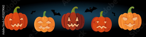 Jack O'Lantern Vector Set and Silhouettes of Bats. Perfect for Web Banners, Social Media, Printed Materials Design.