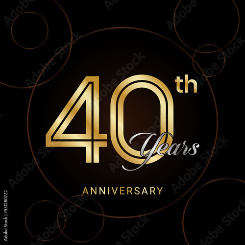 40th Anniversary Celebration with golden text, Golden anniversary vector template