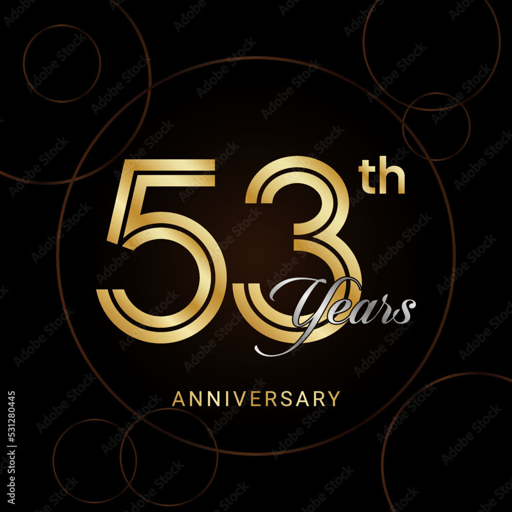 53th Anniversary Celebration with golden text, Golden anniversary vector template 53th Anniversary Celebration with golden text, Golden anniversary vector template
