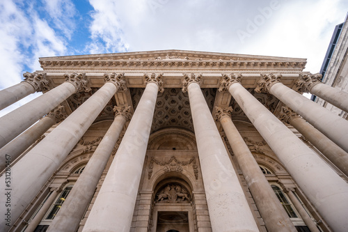 The facade of the Royal Exchange Building in London, England. photo