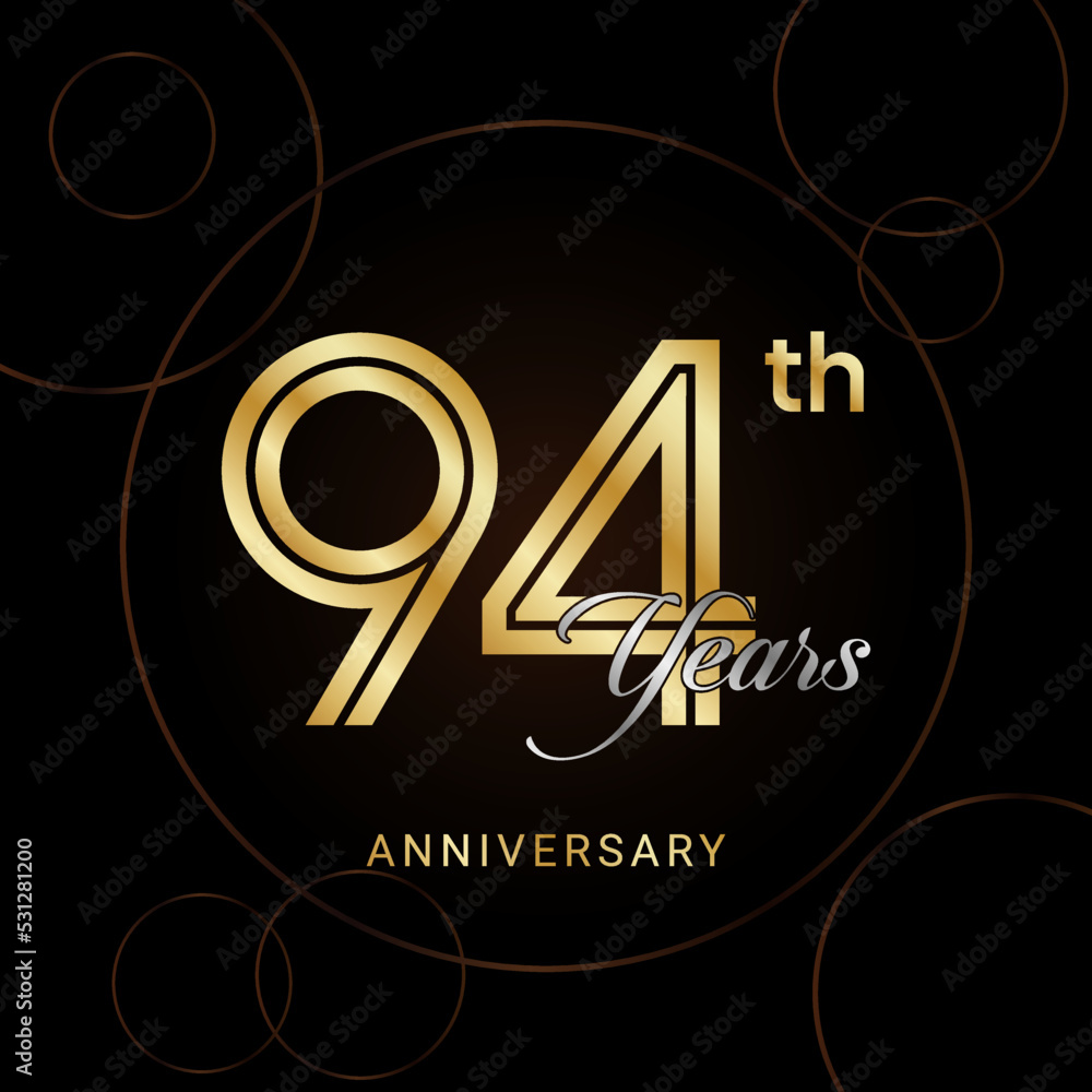 94th Anniversary Celebration with golden text, Golden anniversary vector template 94th Anniversary Celebration with golden text, Golden anniversary vector template