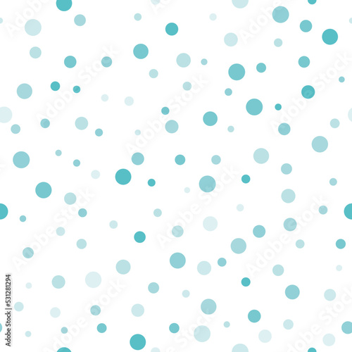 Abstract pattern of seamless dots in shades of seawater. Various sizes of blue polka dots on a white background -Perfect Seamless Pattern