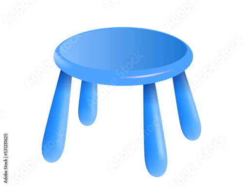 Blue backless stool. Realistic vector object for interior