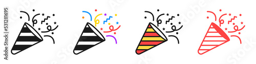 Party popper icons. Confetti for parties and holidays. Vector illustration