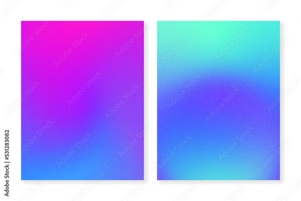 Set of grainy gradient backgrounds in cyan and magenta. For brochures, booklets, banners, posters, wallpapers, branding, social media and other projects. For web and print.