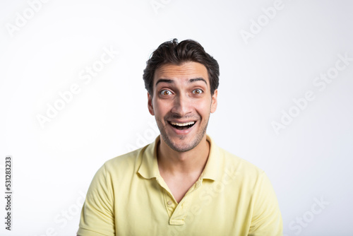 Portrait of cheerful happy man isolated on white background