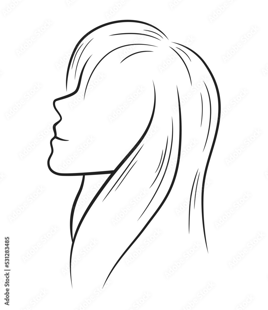 Simple line art of a woman seen from the side on white background Simple line art of a woman seen from the side on white background