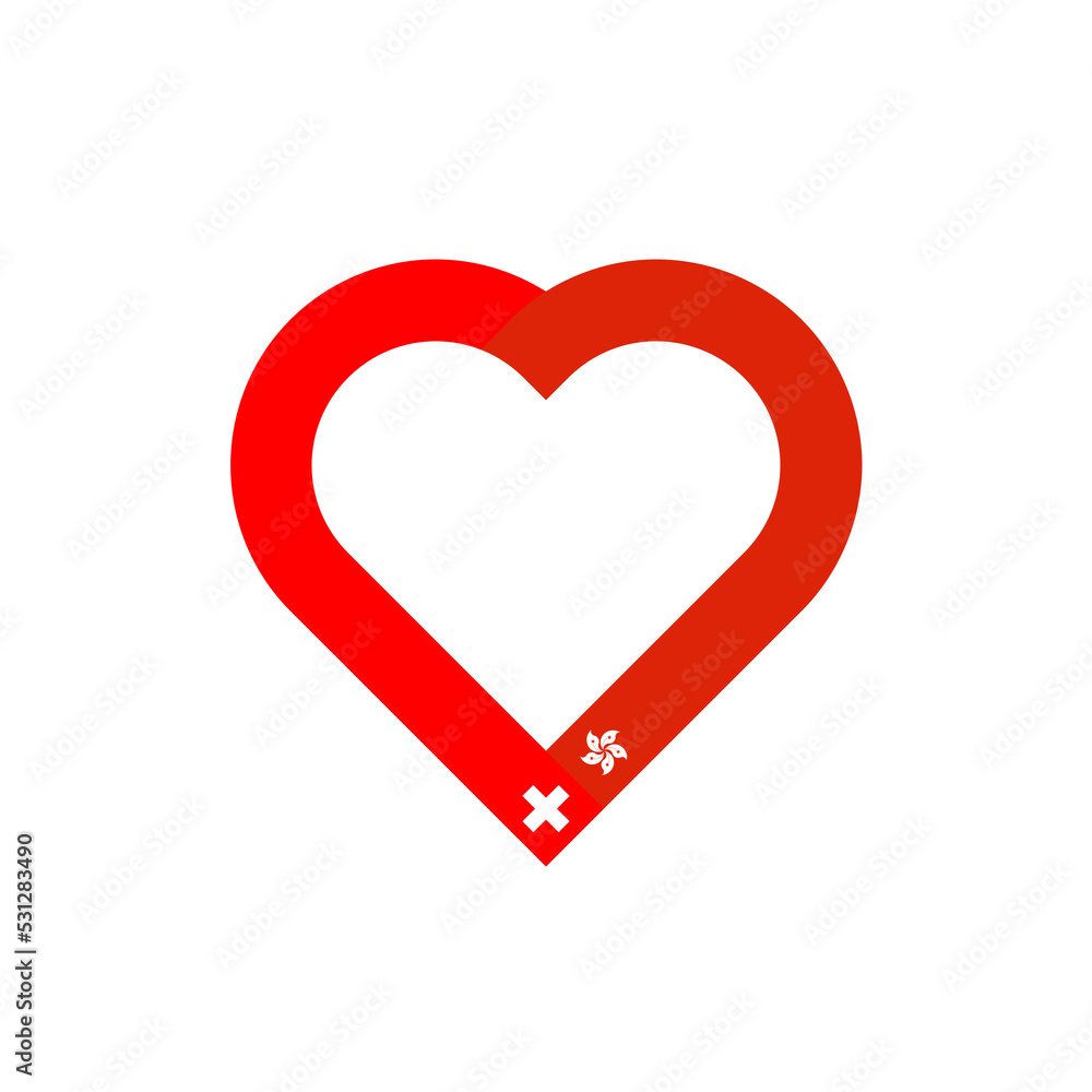 friendship concept. heart ribbon icon of switzerland and hong kong flags. vector illustration isolated on white background