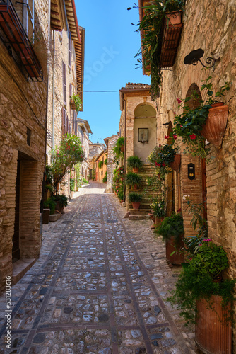street in the medieval village of spello  umbria  italy