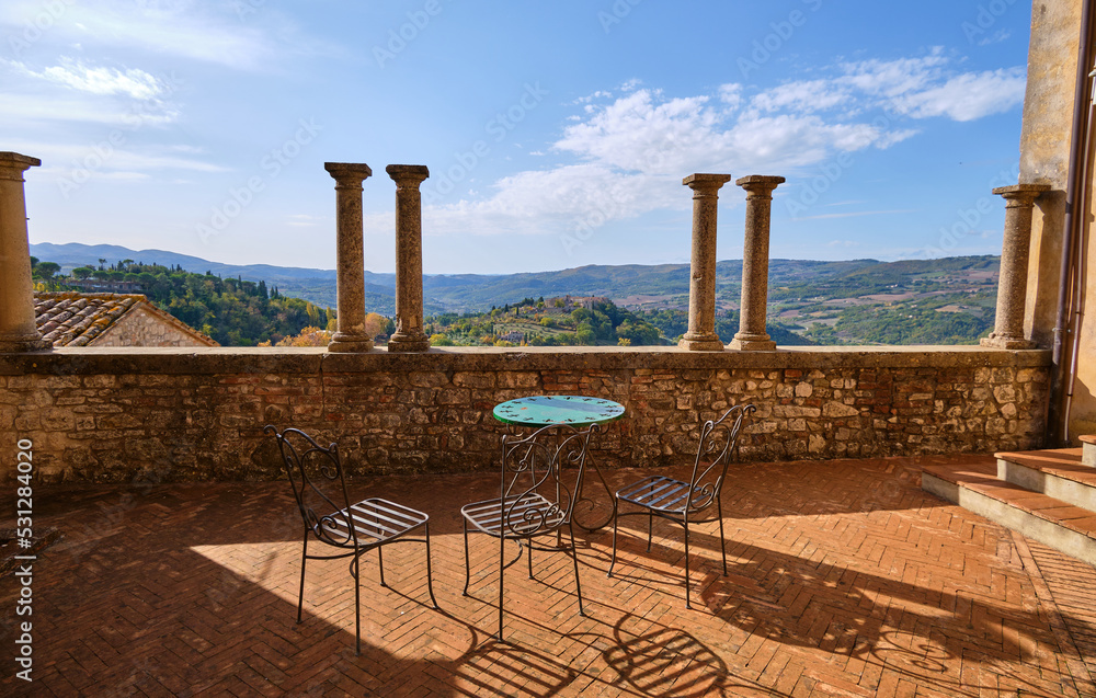 cloister with beautiful view in umbria, italy