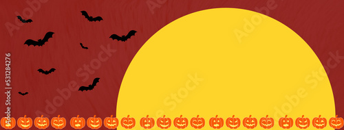 Bannière pour la fête Halloween avec lune jaune, chauve-souris et citrouilles