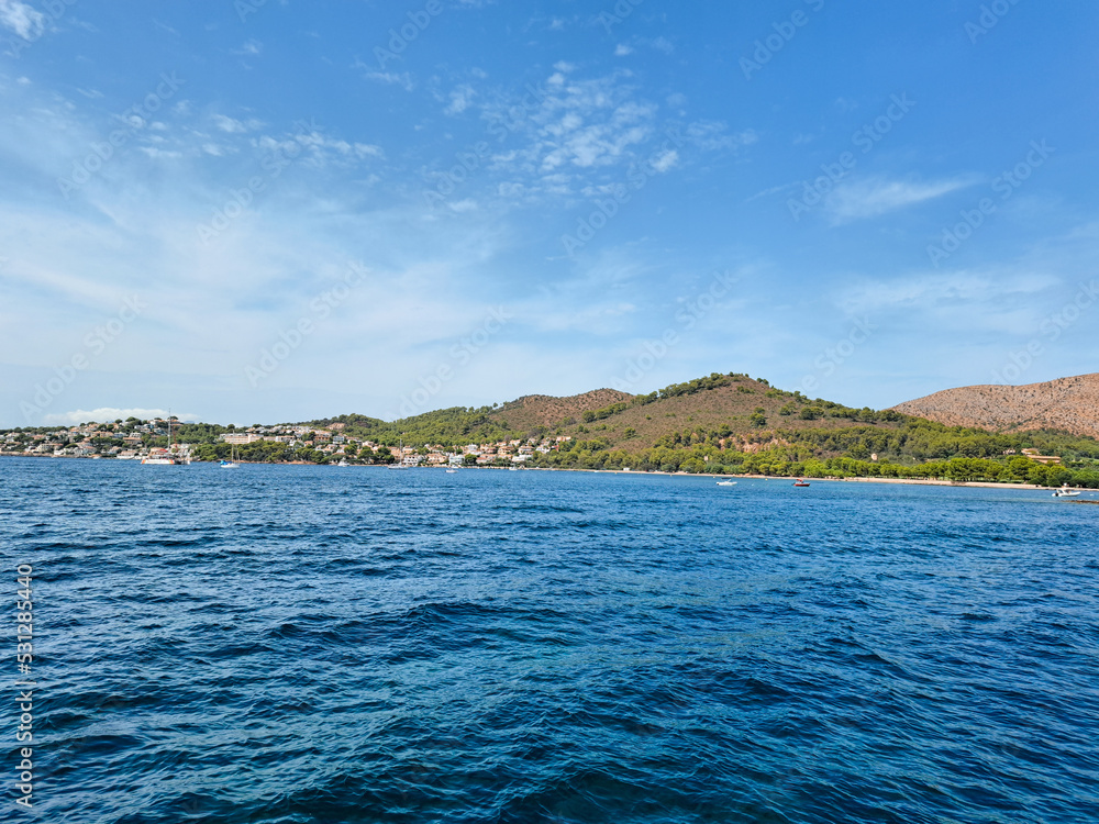 Fototapeta premium Summer landscape blue sea and mountains copy space