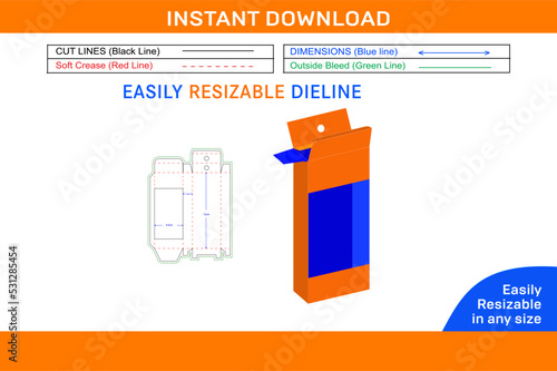 Marker box with hanger dieline template and 3D box design_Box dieline and 3D box