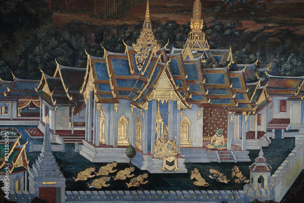 Old wall paintings from 1930 tell the story of Thai literature. Written ...