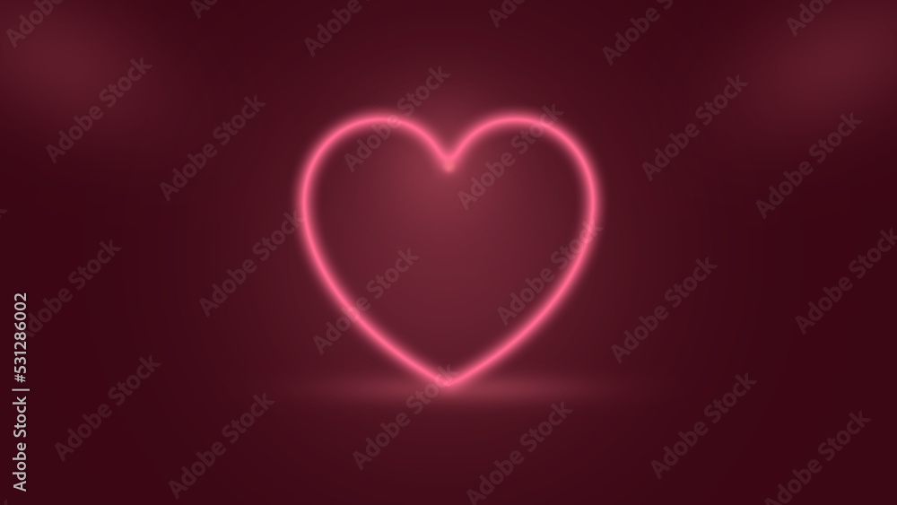 neon light heart shape on red background