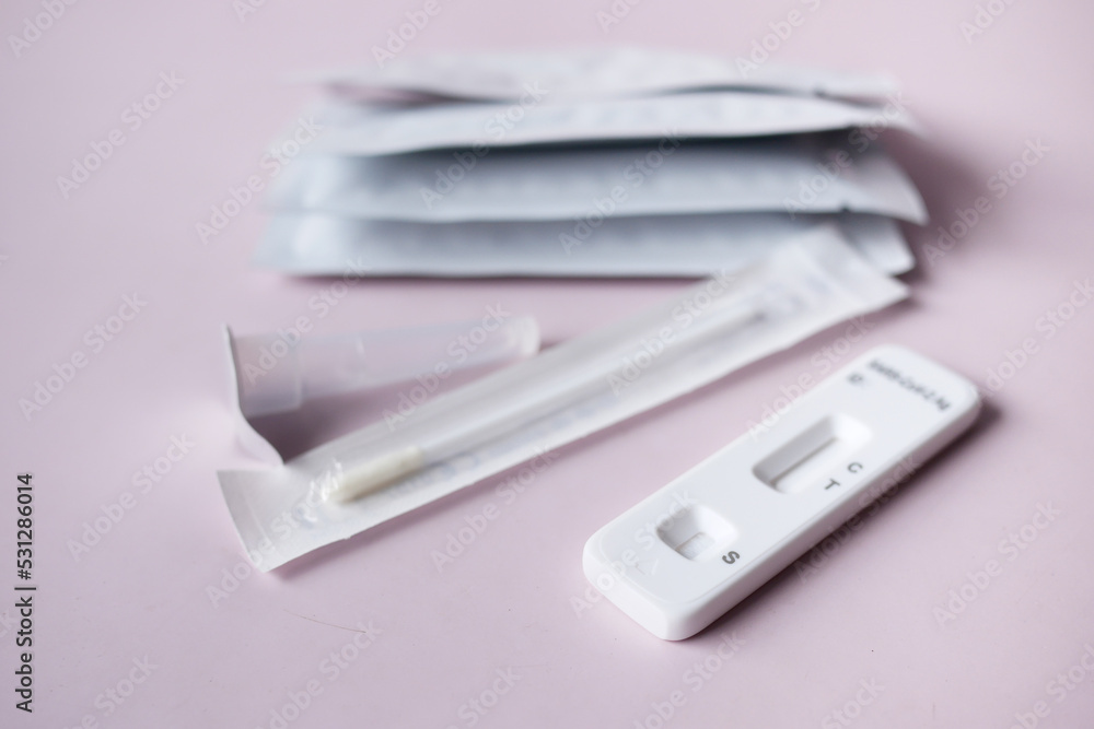  Negative Covid-19 test kit on red background 