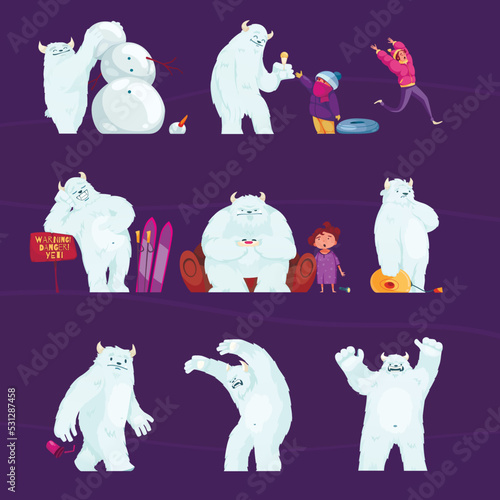 Yeti Characters Cartoon Set