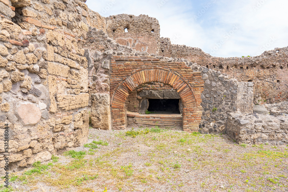 A bread oven at the time of the destruction of the city of Pompeii, Italy