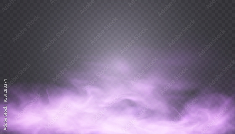 Purple smoke on a transparent background.Hookah smoke, poisonous gas, purple dust, fog effect.Vector Purple smoke on a transparent background.Hookah smoke, poisonous gas, purple dust, fog effect.Vector