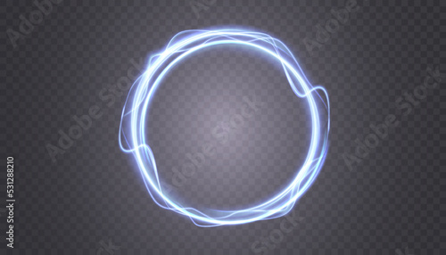 Blue neon glowing ring. Bright glowing neon frame made of bright glowing rays. Vector PNG	
