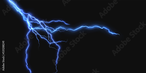 Blue lightning, thunderstorm, stormy weather, Vector illustration