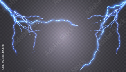 Blue lightning, thunderstorm, stormy weather, Vector illustration