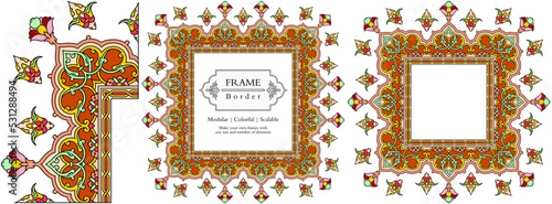 Frame mandala persian arabic turkish islamic hindi indian tibetan traditional colorful vector pattern texture vintage ornate retro elegant ornamental borders frames floral ornaments tazhib 19-v1