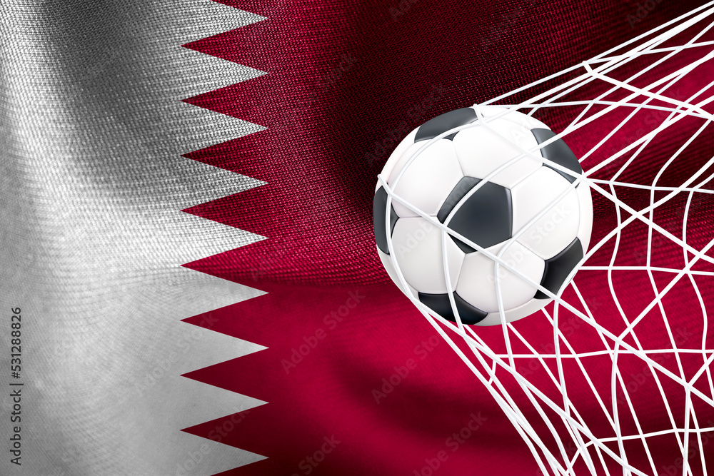 FIFA World Cup 2022 Qatar National Flag With A Soccer Ball In Net 