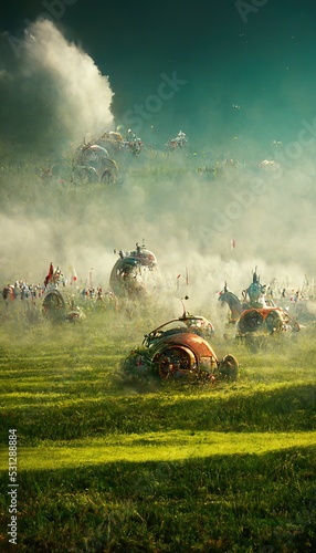 Fotografia An AI Illustration of a Battle taking place on a grass plain.