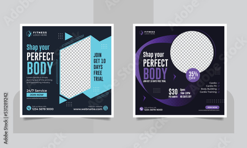 Fitness gym promotional social media post web banner or square flyer template