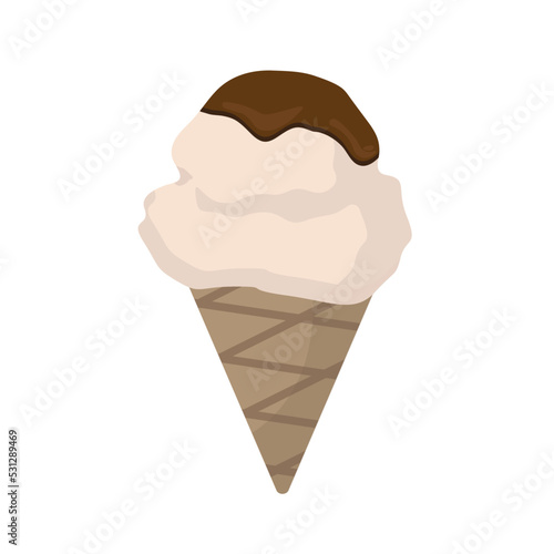 Ice Cream Vector. Chocolate Ice Cream. Vanilla Ice Cream with Chocolate Topping. Candy Vector Illustration