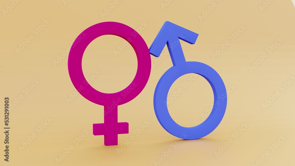 3d rendering, man and woman signs, man finding support in woman,supporting women,colorful pink and blue gender signs, woman supporting man, 3d rendering, man and woman signs, man finding support in woman,supporting women,colorful pink and blue gender signs, woman supporting man,