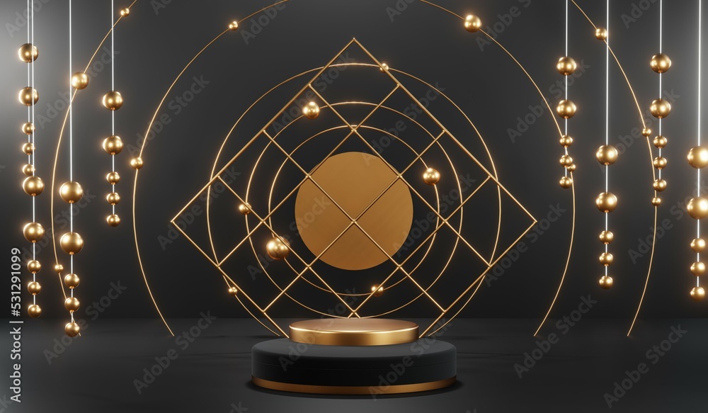 Naklejka premium 3D rendering of blank product background for cream cosmetics Modern black podium background