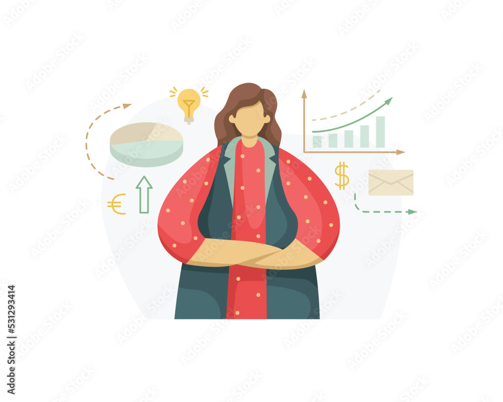 Vector illustration of a marketing specialist thinking through a business development strategy. Profession. Flat style Vector illustration of a marketing specialist thinking through a business development strategy. Profession. Flat style