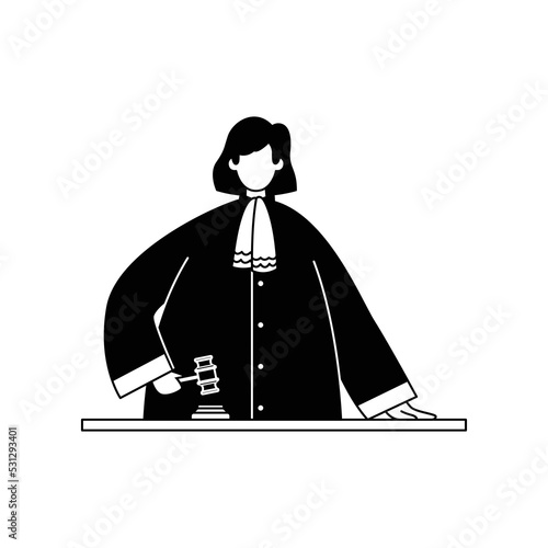 Vector illustration of a judge with a gavel in a robe. Profession.