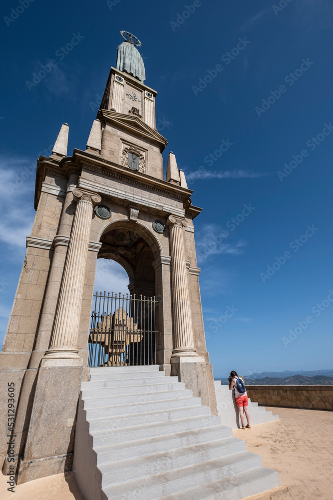 Sanctuary of the Mare de Déu de Sant Salvador, XIV century., Christ the King monument, Felanitx, Majorca, Balearic Islands, Spain