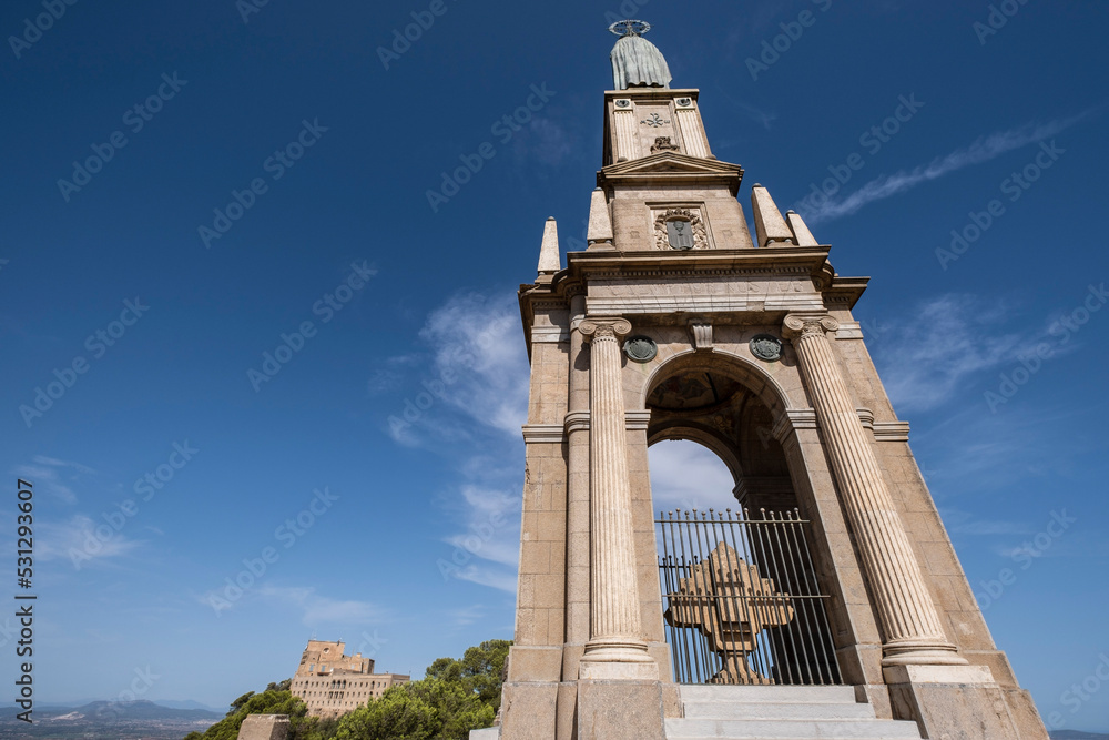 Sanctuary of the Mare de Déu de Sant Salvador, XIV century., Christ the King monument, Felanitx, Majorca, Balearic Islands, Spain