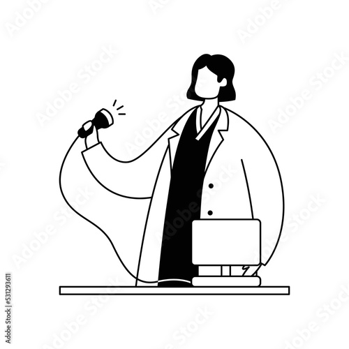 Vector illustration of an ultrasound doctor with a sensor for examination in her hands. Profession.