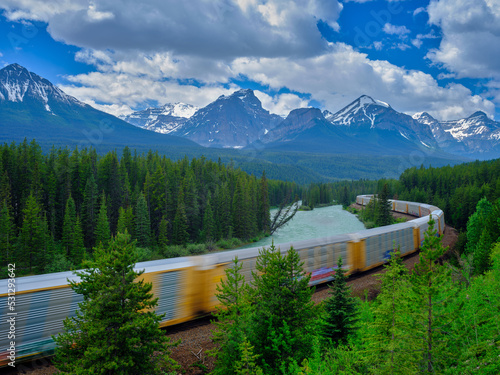 Freight Train through Morants curve in Banff National Park Canada