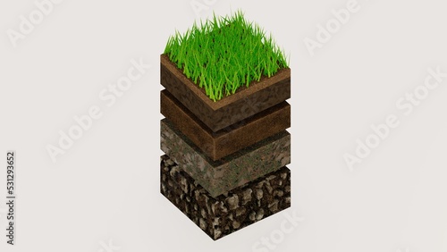 Layers of soil in environment 3d rendering isometric diagram