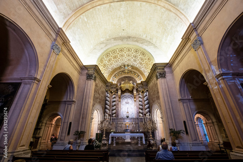 Fototapete Gothic altarpiece and colorful paintings of religious imagery, Sanctuary of the Mare de Déu de Sant Salvador, XIV century