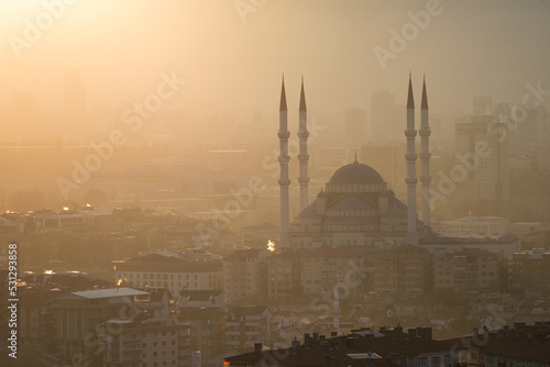 Ankara skyline with Kocatepe Mosque and other monuments during sunset - Ankara, Turkey