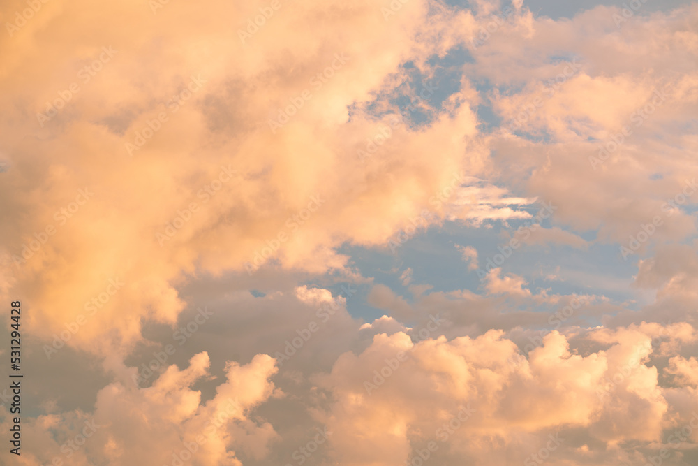 beautiful twilight golden hour sunset and cloud with pastel color atmosphere background.concept for wallpaper,vintage or retro,heaven backdrop design.