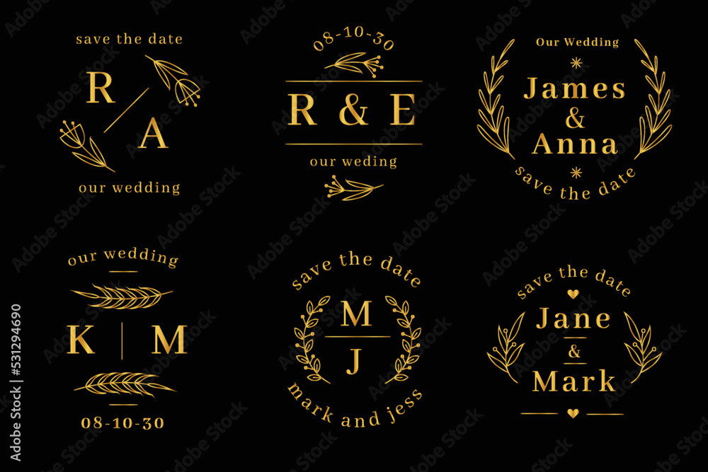 linear flat wedding monograms templates vector design illustration