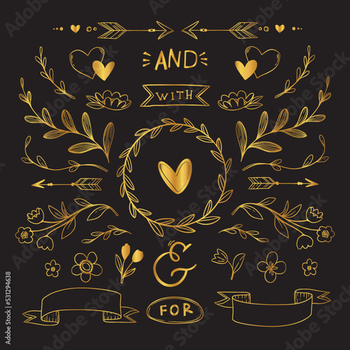 hand drawn wedding ornaments collection vector design illustration