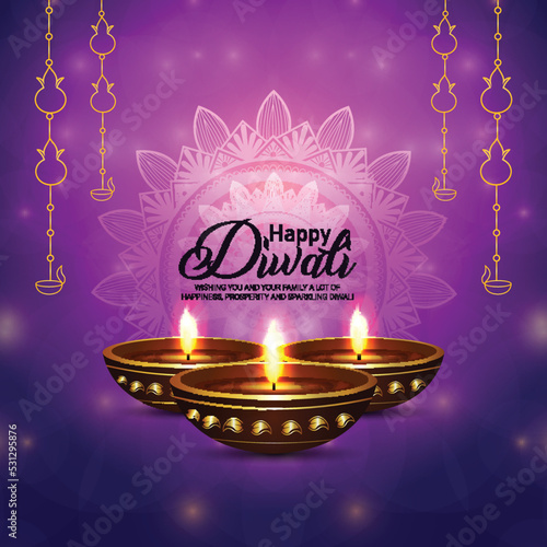 Shubh diwali celebration greeting card with diwali oil lamp