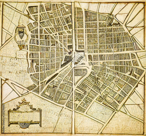 Old and fancy map of a city in the way of ancient geographers photo