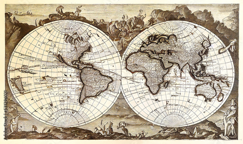 Old world map from 18th century, symbol of the exploration of the new world